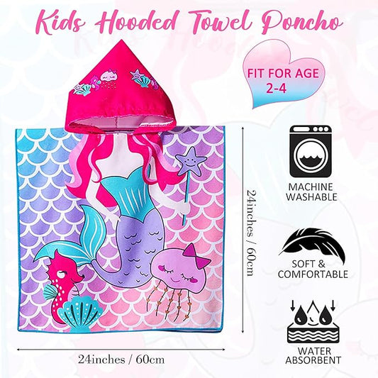 Mermaid Toddler Bath Beach Towel with Hood for Girls Ages 2-4 Years Kids Bath Towel Hooded Pool Towel Microfiber Absorbent Swim Cover Up Poncho Towel 24" x 24"