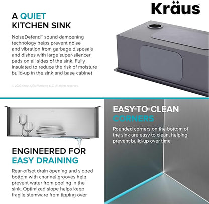 KRAUS Kore 36 Inch Undermount Workstation 16 Gauge Stainless Steel Single Bowl Kitchen Sink with Accessories, KWU110-36