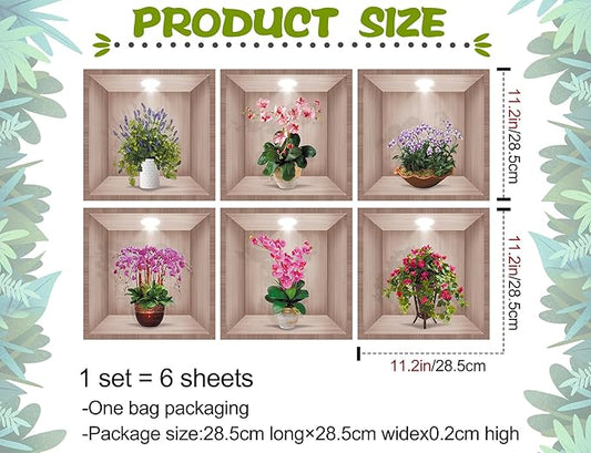 DTLIFEK 3D Green Plants Wall Decals 3D Flowers Vase Wall Sticker Green Pot Plants Wall Decor Colorful Floral Blossom Botanical Wall Panels Removable Peel and Stick Wallpaper for Bedroom Kitchen 39090