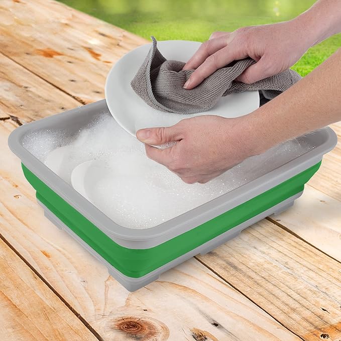 Wakeman Green 10L Collapsible Multiuse Wash Bin, 14.75” L x 10.75” W x 5” H