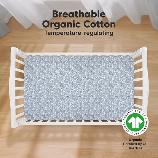 2-Pack Organic Crib Sheets for Boys, Girls - Jersey Fitted Crib Sheet, Baby Crib Sheets Neutral, Crib Mattress Sheet, Cotton Crib Sheets, Breathable Crib Sheet, Baby Mattress Sheets (Excavation)