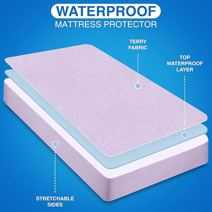 Utopia Bedding Waterproof Mattress Protector Queen Size, Premium Terry Mattress Cover 200 GSM, Breathable, Fitted Style with Stretchable Pockets (Lavender)