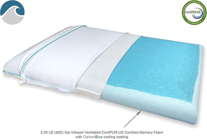 Bluewave Bedding Super Slim CarbonBlue Max Cool Gel Memory Foam Pillow for Stomach and Back Sleepers - Thin, Flat Design with Advanced Cooling (3.25-Inch Height, Standard Size)