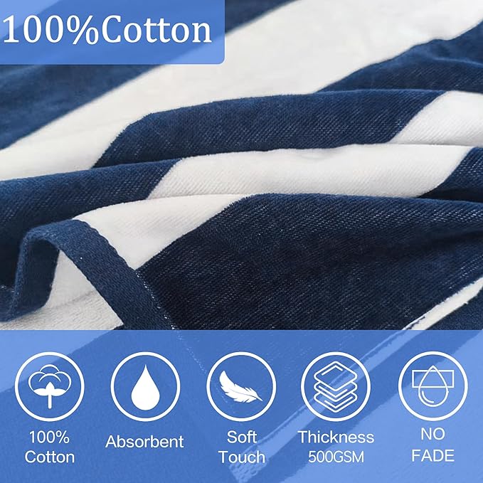 VOOVA & MOVAS Hooded Towel Poncho for Boys| Girls | Teens (8-16Years), 100% Cotton Thick Poncho Towel Robe for Kids, Perfect for Pool, Beach, Bath and Gifts, Navy White Stripe