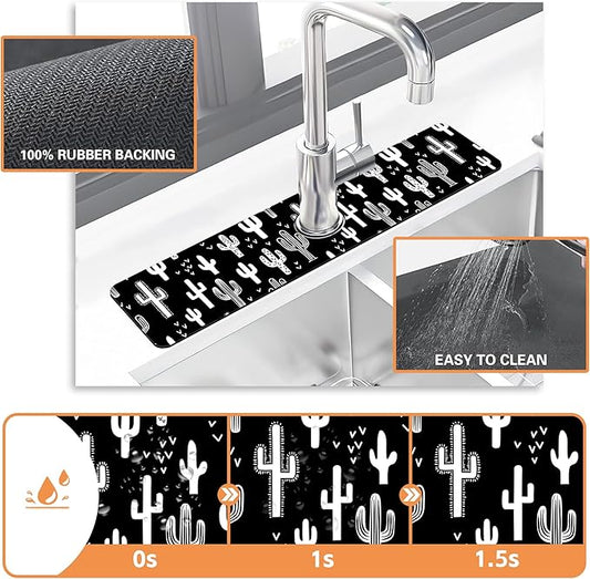 Kitchen Faucet Mat Fun Western Cactus Kitchen Sink Splash Guard Faucet Mat,1 PC Splash Guard Behind Faucet Drip Catcher for Kitchen,Sink Mat,Dish Drying Mat,Bathroom Faucet Mat 23.5"X5.5"