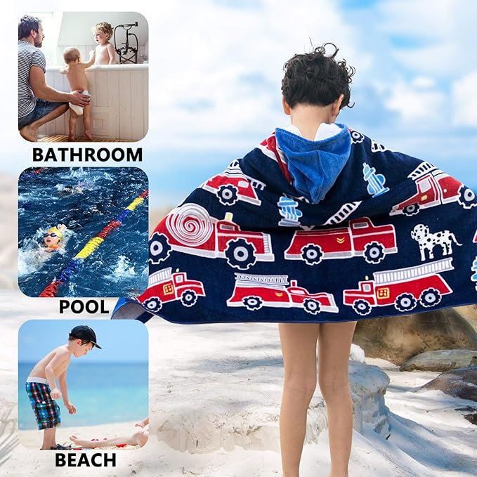 Wowelife Kids Beach Towels, Hooded Towels for Kids, Poncho Towel Wrap, Premium 100% Cotton Soft and Breathable, Extra Large 50"x30", Multi Use for Bath Pool Beach Swim Bathroom