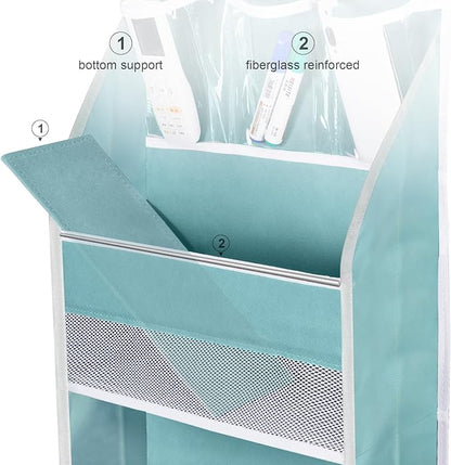 Univivi Door Hanging Organizer Nursery Door Hanging Storage Closet with 4 Large Pockets and 3 Small PVC Pockets Over Door Organizer for Cosmetics, Toys and Sundries (Blue)