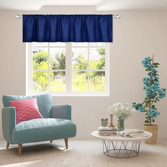 Navy Extra Wide Valance for Windows 100x18 Inch Solid Thermal Insulated Blackout Rod Pocket Kitchen Short Curtain Toppers Extra Wide Valance for Bathroom Living Room 1 Panel
