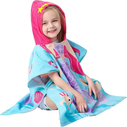 Cotton Kids‘ Towels with Hood for Bath Beach Pool Toddler Hooded Towel Poncho Swim Cover-ups with Drawstring Bag