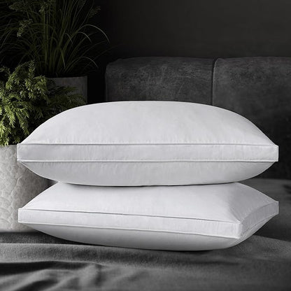 UNIKOME Goose Down Feather Pillows with 100% Cotton Cover, Gusseted Bed Hotel Collection Pillows for Sleeping, King Size, Set of 2