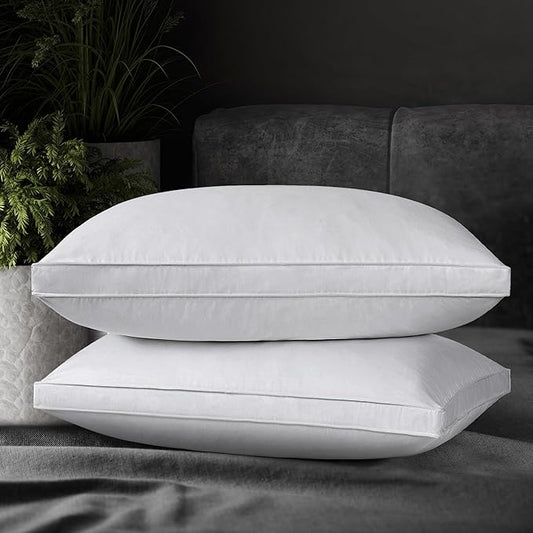 UNIKOME Goose Down Feather Pillows with 100% Cotton Cover, Gusseted Bed Hotel Collection Pillows for Sleeping, Standard Size, Set of 2