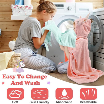 2 Pcs Toddler Hooded Bath Towel 50" x 32'' Thick Animal Hooded Towel for Kid Absorbent Baby Bath Towel Bathrobe Blanket for Boy Girls 0-5 Years(Pink, Green, Unicorn, Rabbit)