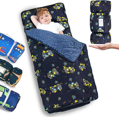 Nap Mat- Toddler Nap Mat with Pillow & Fleece Blanket- 55''*35''*3'' Nap Mat for Toddlers- Nap Mats for Preschool, Daycar