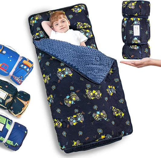 Nap Mat- Toddler Nap Mat with Pillow & Fleece Blanket- 55''*35''*3'' Nap Mat for Toddlers- Nap Mats for Preschool, Daycar