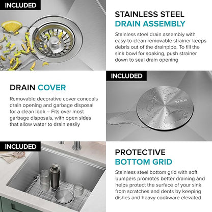 KRAUS Kore 21 Inch Undermount Workstation 16 Gauge Stainless Steel Double Bowl Stainless Steel Kitchen Sink with Accessories, KWU111-21