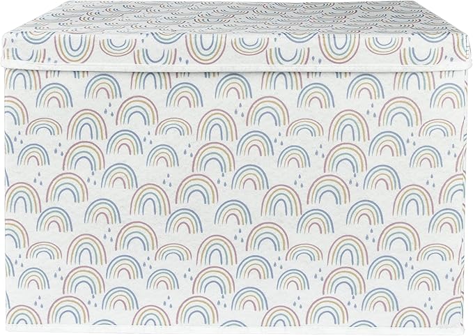 Sammy & Lou Painted Rainbow Felt Toy Box; Pink, Yellow, Teal, Blue, White; Collapsible; Two Handles; Hinged Lid; 22 in x 14.5 in x 15 in (Pack of 2)
