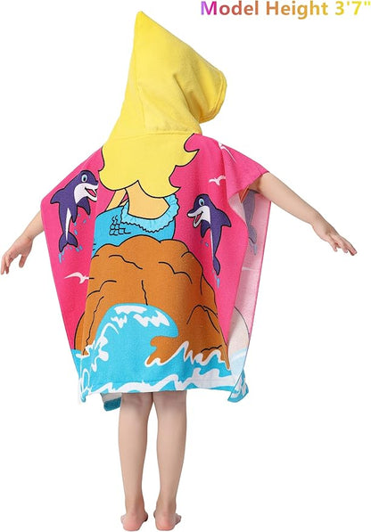 Lightweight Microfiber Hooded Beach Towel for Kids, Toddlers Bath/Pool/Swim Poncho Cover-ups Swimwear (Mermaid& Dolphin)