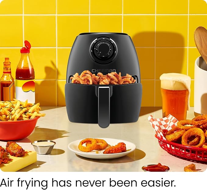 CHEFMAN Small Air Fryer Healthy Cooking, 3.6 Qt, Nonstick, User Friendly and Dual Control Temperature, w/ 60 Minute Timer & Auto Shutoff, Dishwasher Safe Basket, Matte Black, Cookbook Included