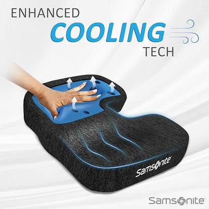 SAMSONITE Gel-Infused Memory Foam Seat Cushion with Enhanced Airflow Design for Cooling Experience, Fits Most Office Chairs and Car Seats, Supportive Sitting Pillow for Orthopedic Comfort…