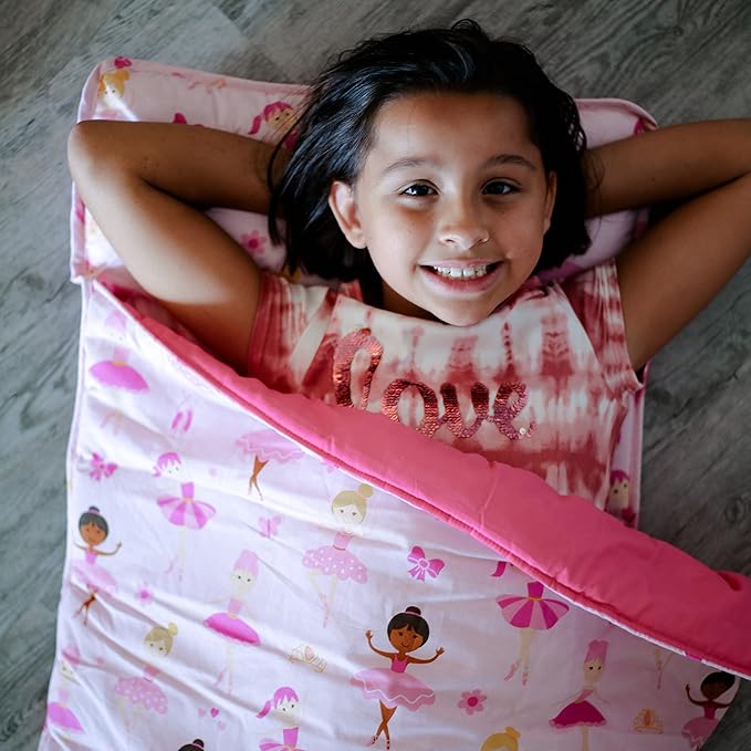 Wildkin Original Nap Mat with Reusable Pillow for Boys & Girls, Ideal for Sleepovers, Equipped with Hook & Loop Fastener, Made from Cotton Blend Materials - Nap Mat for Kids