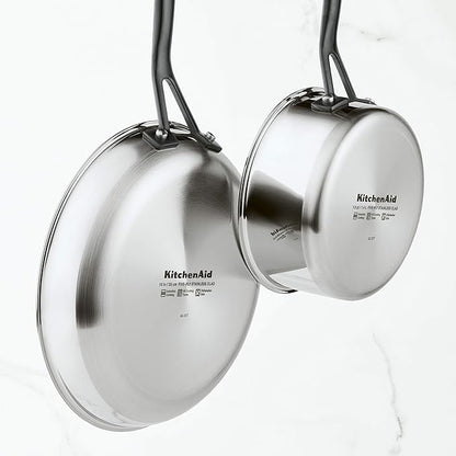 KitchenAid 5-Ply Clad Stainless Steel Cookware Pots and Pans Set, 10 Piece, Polished Stainless