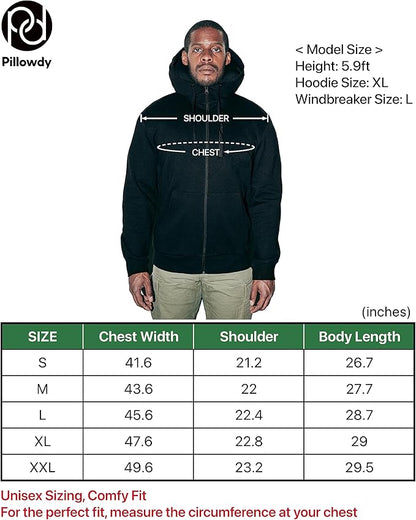 Full Zip Hoodie – Inflatable Built-in Travel Pillow – Comfortable Rest On-The-Go – Perfect for Airplane and Trips