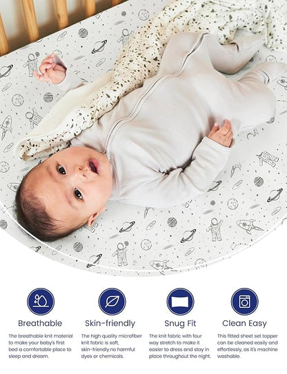 TotAha Premium Soft Space Pack n Play Sheets, Super Stretchy Jersey Knit Mini Crib Sheets Fitted, Silky Comfort Graco Pack and Play Mattress Sheets, 2 Pack