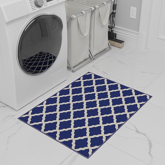 Ottomanson Glamour Collection Non-Slip Rubberback Moroccan Trellis Design 2x3 Indoor Area Rug/Entryway Mat, 2'3" x 3', Navy