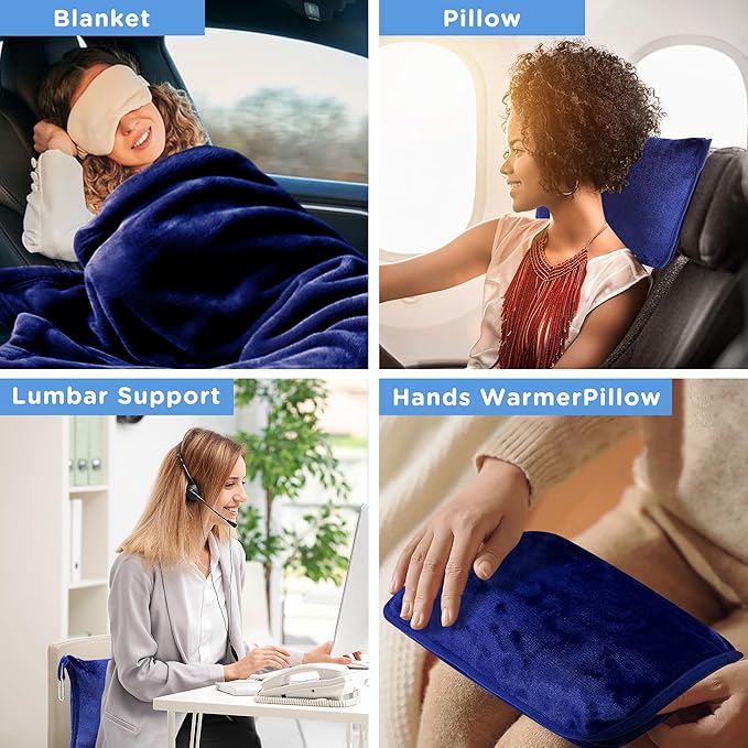 ATsense Travel Blanket Pillow, Premium 2 in 1 Soft Airplane Blanket Compact with Bag Pillowcase, Hand Luggage Sleeve and Backpack Clip - Travel Essentials for Long Trips, Flying and Car, Navy Blue