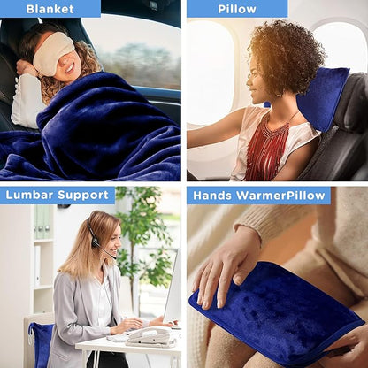 ATsense Travel Blanket Pillow, Premium 2 in 1 Soft Airplane Blanket Compact with Bag Pillowcase, Hand Luggage Sleeve and Backpack Clip - Travel Essentials for Long Trips, Flying and Car, Navy Blue