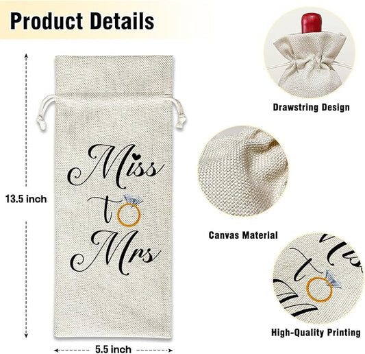 Mr And Mrs - Wine Canvas Bag, Wedding Wine Gift Bag, Wedding Gift for Bride Groom Gifts Wine Bags for Wine Bottles, Wine Gifts With Drawstring Wedding Engagement Bridal Shower Party Decoration -WB18
