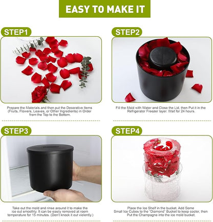 Ice Bucket Mold, Wine Bottle Chiller DIY Ice Bucket Champagne Ice Bucket Mold Floral Ice Bucket Mold,Ice Molds Holiday Bar Any Celebration Party Wedding Christmas and Thanksgiving (Transparent)