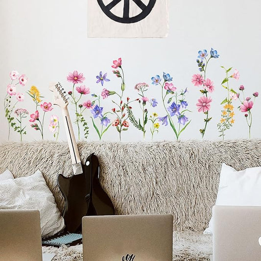 Large White Flower Wall Stickers, Removable DIY Romantic Cherry Blossom Tree Wall Murals Peel and Stick 3D Wall Art Stickers Murals Home Decor for Gilrs Bedroom Nursery Rooms Living Room