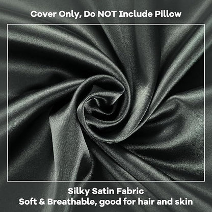 HOMBYS Satin Bed Wedge Pillow Cover Silky & Smooth Wedge Pillowcase 1 Pack 24x24x10, Soft & Breathable, Removable & Machine Washable-Zipper Design (Pillow Not Include),Dark Grey