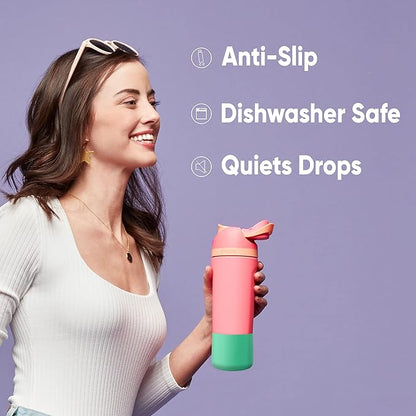 Owala FreeSip Insulated Stainless Steel Water Bottle & Silicone Water Bottle Boot, Anti-Slip Protective Sleeve for Water Bottle, Protects FreeSip or Flip Stainless Steel Water Bottles, 24 Oz, Black