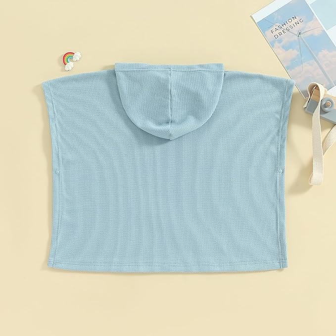Toddler Beach Towel with Hood Kids Waffle Swim Cover Up Bath Towel Surf Poncho Boys Girls Hooded Beach Towel (Blue, 7-8 Years)