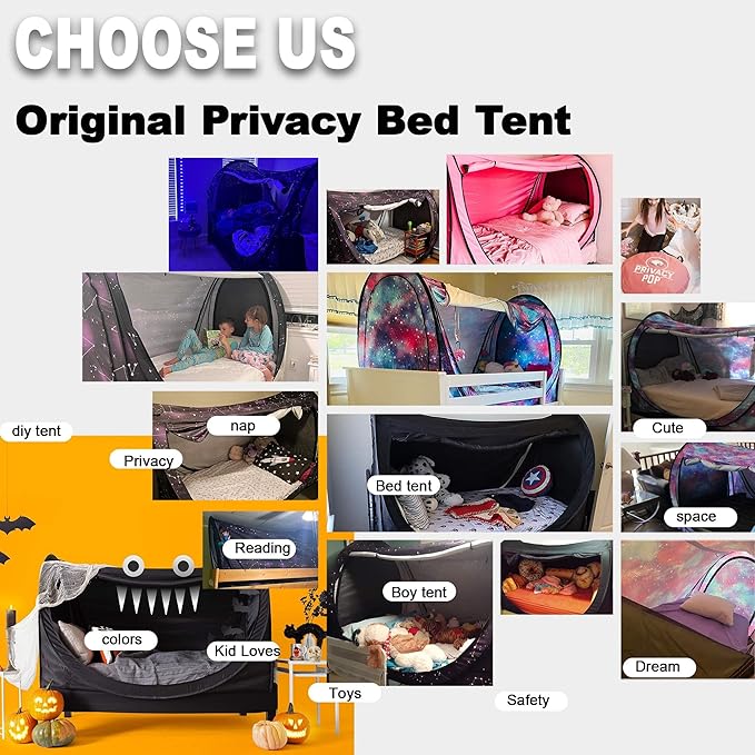 porayhut Privacy Pop up Eclipse Bed Tent Bed Drapes (Blue, Full)