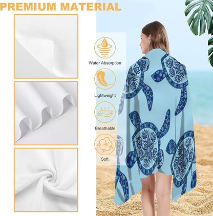 Beach Towel Oversized, Boho Sea Turtles Microfiber Beach Towels, Lightweight, Soft Absorbent, Quick Dry, Sand-Free Beach Blanket, Unique and Ideal Gift for Camping, Pool,Yoga, 29.5” X 59”