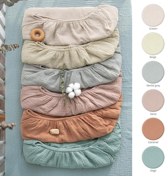 Lulumoon Muslin Mini Crib Sheets - Pack n Play Sheets Fitted for Baby - 24"x 38" Green