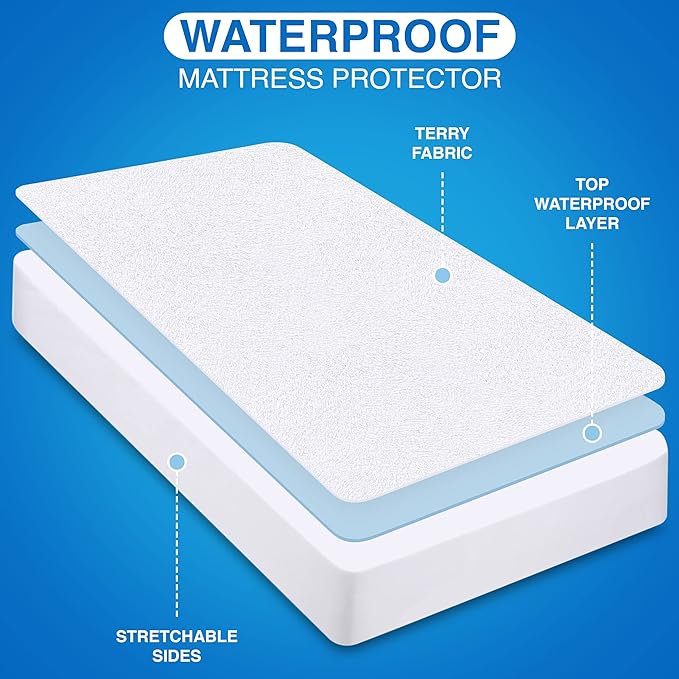 Utopia Bedding Waterproof Mattress Protector Short Queen Size, Premium Terry Mattress Cover 200 GSM, Breathable, Fitted Style with Stretchable Pockets (White)