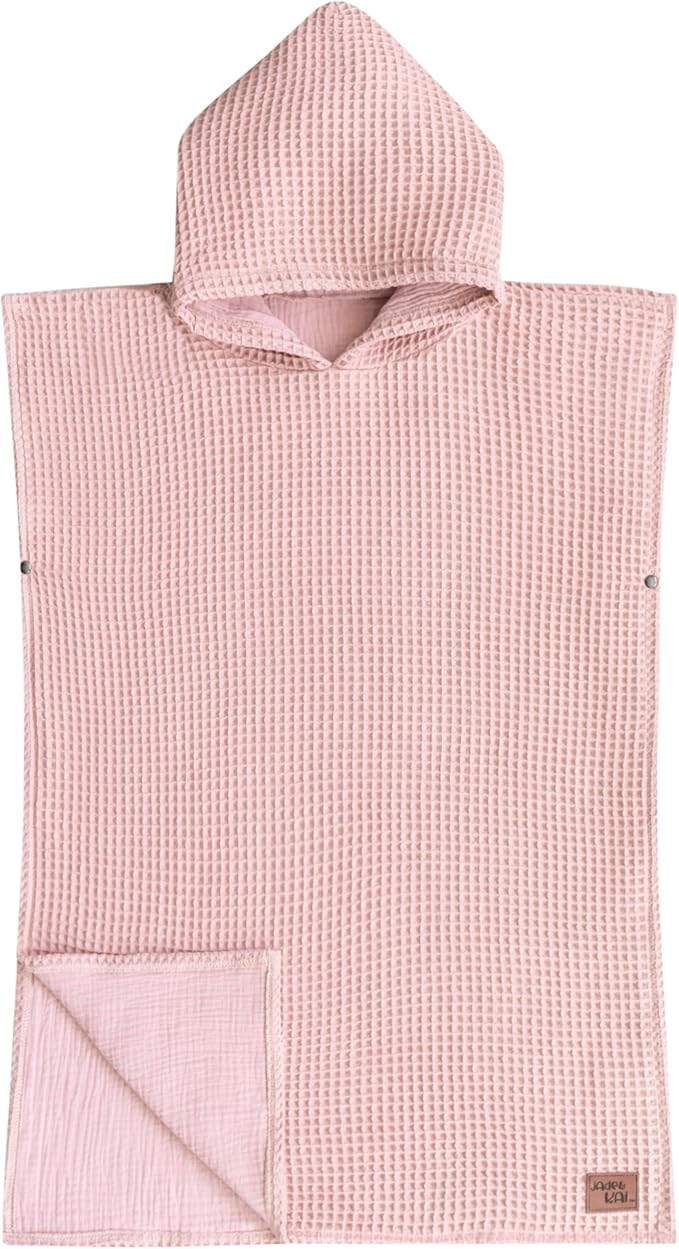 Hooded Towel for Kids | Snaps into a Poncho | Organic Cotton Waffle | Lightweight and Absorbent | Bath, Beach, and Pool | Multiple Colors | (Medium (3-6 Yrs), Cherry Blossom)
