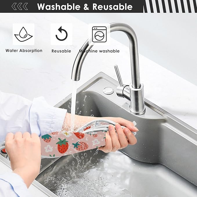 Kitchen Faucet Absorbent Mat,Strawberry Summer Berry Water Splash Guard for Sink, Faucet Drip Catcher Thicken Sponge Microfiber Faucet Water Catcher Mat Sink Absorbent Mat for Kitchen 30x5in 2 Pack