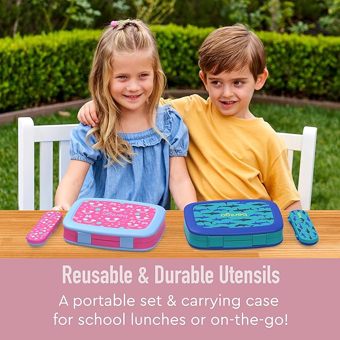 Bentgo® Kids Utensil Set - Reusable Plastic Fork, Spoon & Storage Case - BPA-Free Materials, Easy-Grip Handles, Dishwasher Safe - Ideal for School Lunch, Travel, & Outdoors (Lavender Galaxy)