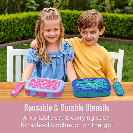 Bentgo® Kids Utensil Set - Reusable Plastic Fork, Spoon & Storage Case - BPA-Free Materials, Easy-Grip Handles, Dishwasher Safe - Ideal for School Lunch, Travel, & Outdoors (Lavender Galaxy)