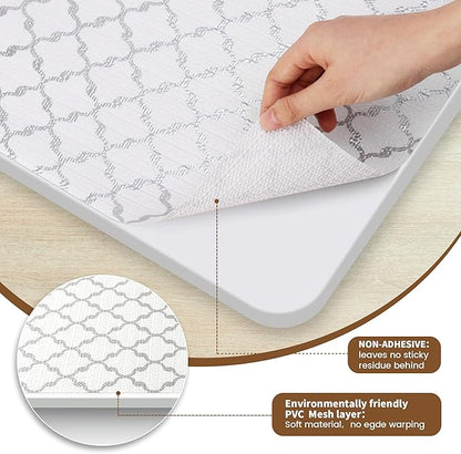 Drawer and Shelf Liner Non Adhesive, Non Slip Kitchen Cabinets Liner, 24 in X 20 FT Waterproof Strong Grip Thickened Washable Drawer Mat Cupboard Pad for Shelves tool box Fridge, White/Elegant Gray