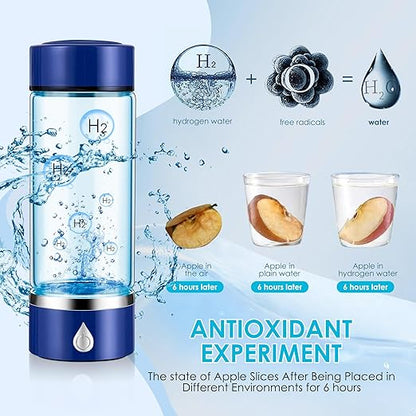 Hydrogen Water Bottle with PEM SPE Technology - 2024 for Men Women - A Portable Rechargeable Hydrogen Water Generator with Gift Box, Hydrogen Water Ionizer Machine for Home Office Travel (Blue)