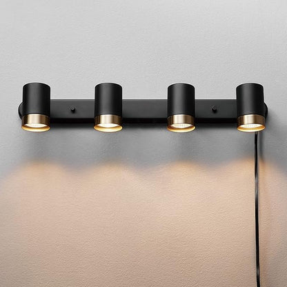 Globe Electric 64000047 4-Light Complete Track Lighting Kit with Pivoting Track Heads, Matte Black, Plug-in, Ceiling Light, Kitchen Light, GU10 Socket, LED Bulb Compatible