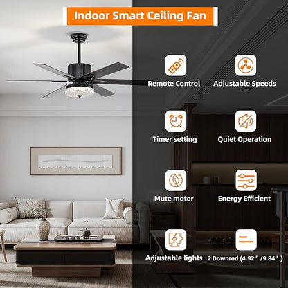 NicBex Ceiling Fan 52 Inch Stylish Design Ceiling Fan with Lights Ceiling Fans with 6 Blades and Remote Control Reversible Ceiling Fan for Bedroom, Living Room, Matte Black