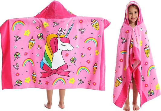 Kids Hooded Beach Bath Towel, Baby Surf Poncho Toddlers Soft Real Cotton Wrap Hooded Towels for Kids Boy Girl