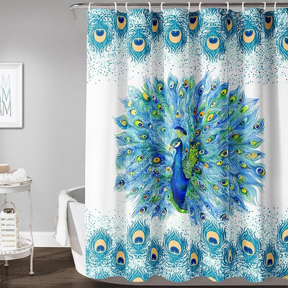 AILONEN Peacock Shower Curtain for Girls,Beautiful Green Peacock Bath Curtain for Kids Women,Peacock Feather Print Waterproof Shower Curtain for Bathroom Decor with 12 Plastic Hooks, 48" W*72" H